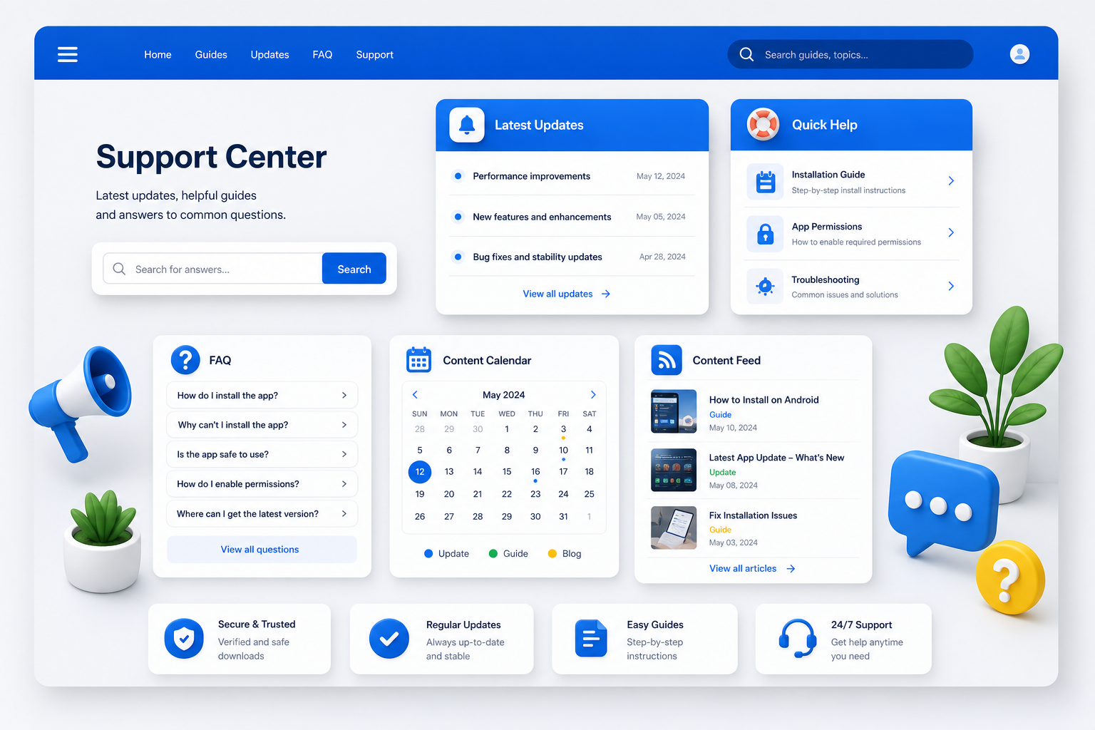 Latest updates and support guides dashboard